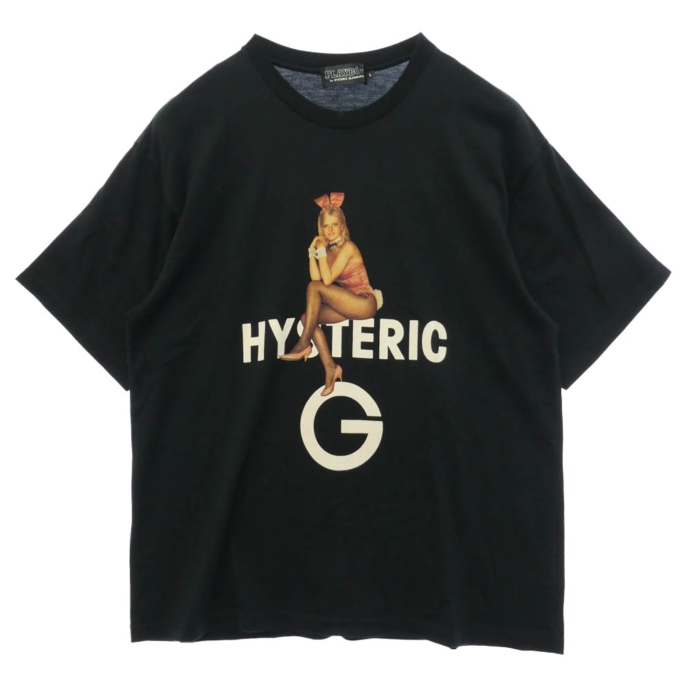 HYSTERIC GLAMOUR ヒステリックグラマー PLAYBOY プレイボーイ 22SS 02222CT21 × PLAYBOY BUNNY ON HG バニー オン エイチジー フロントプリント 半袖 Tシャツ カットソー ブラック系 L【中古】