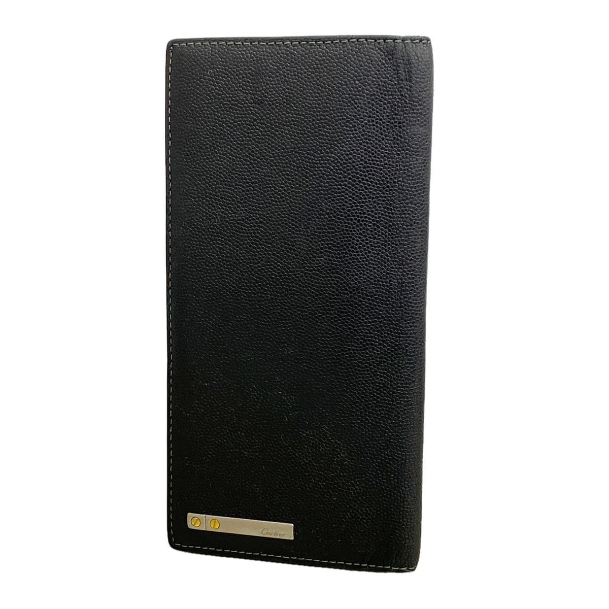 【6hd3190】カルティエ 長財布 レザー ブラック ゴールド/シルバー金具【中古】レディース