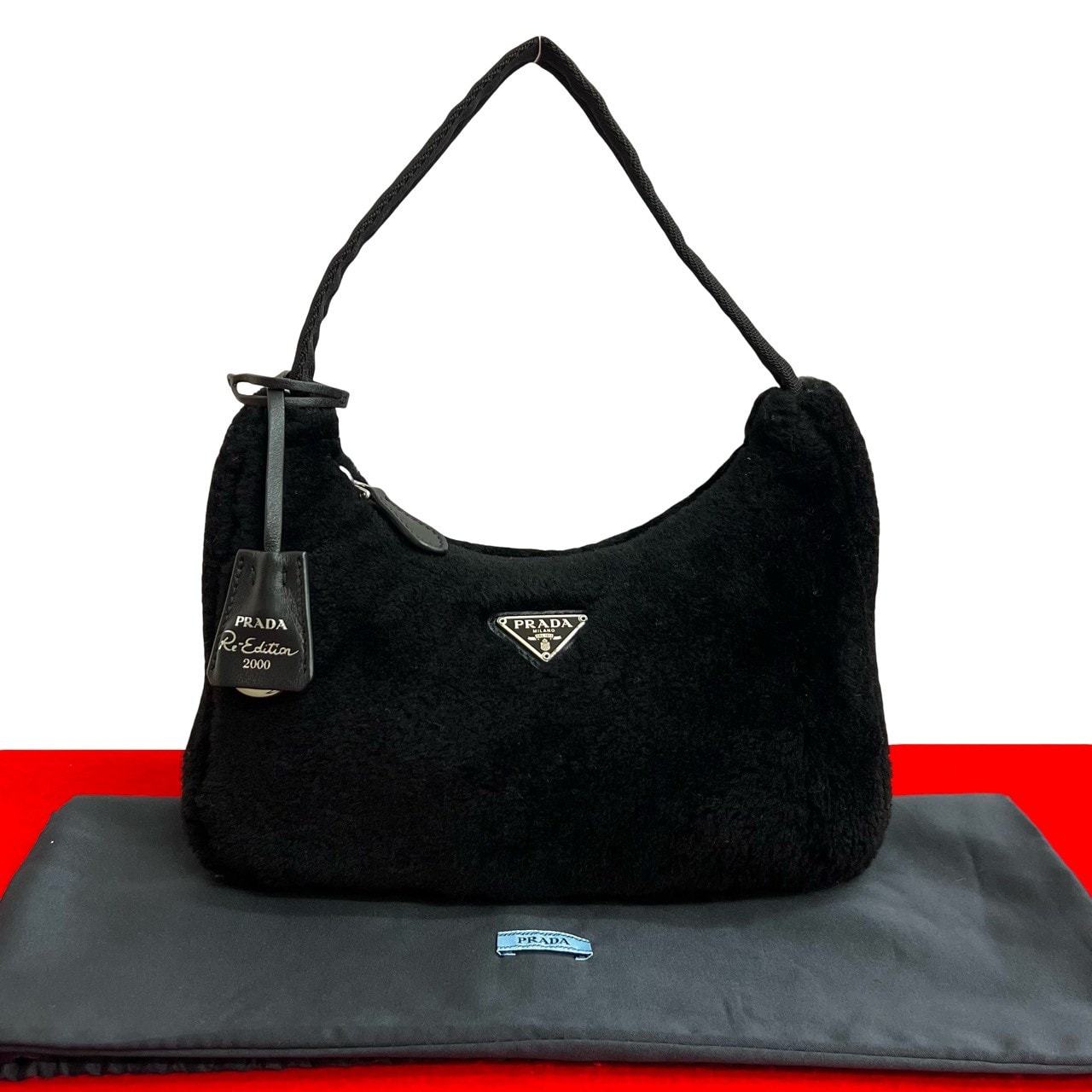 PRADA プラダ 三角ロゴ 金具 ファー ハンドバッグ ブラック
51496