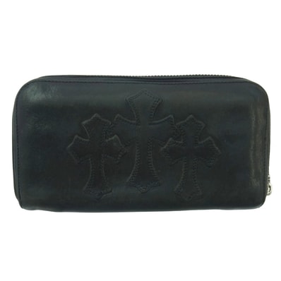 CHROME HEARTS クロムハーツ(原本無) ウォレット REC F ZIP 3 セメタリー クロスパッチ ラウンドファスナー ウォレット 長財布 ブラック系【中古】