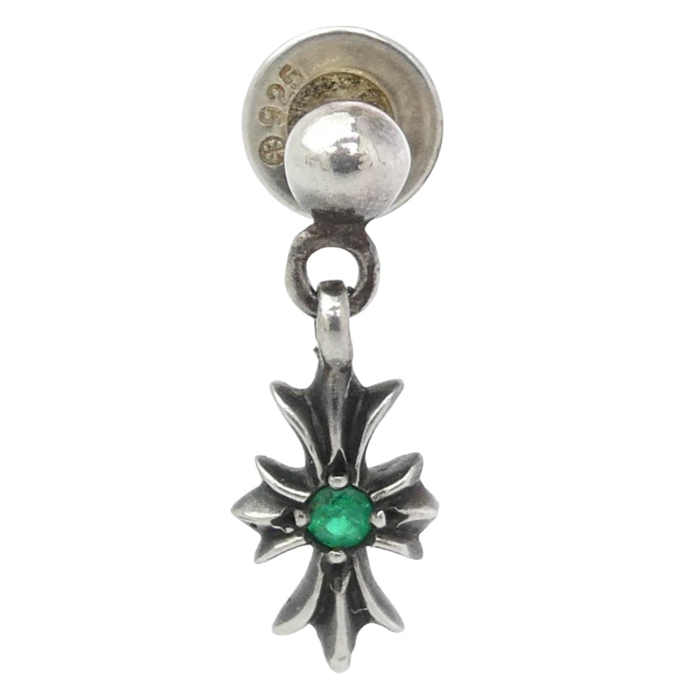 Chrome Hearts Tiny E CH Plus Drop After Emerald Earrings "Silver/Green"