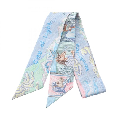 エルメス HERMES ツイリー City of Light リボン スカーフ 衣料品 シルク シルク レディース ブルー系 / マルチカラー 【中古】