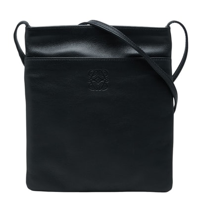 ロエベ アナグラム 斜め掛け ショルダーバッグ ポシェット ブラック レザー レディース LOEWE 【中古】