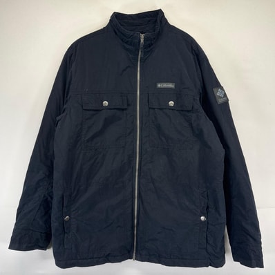 古着 コロンビア Columbia ジャケット 中綿 フルジップ ワンポイントロゴ アウトドア L ブラック系 メンズ