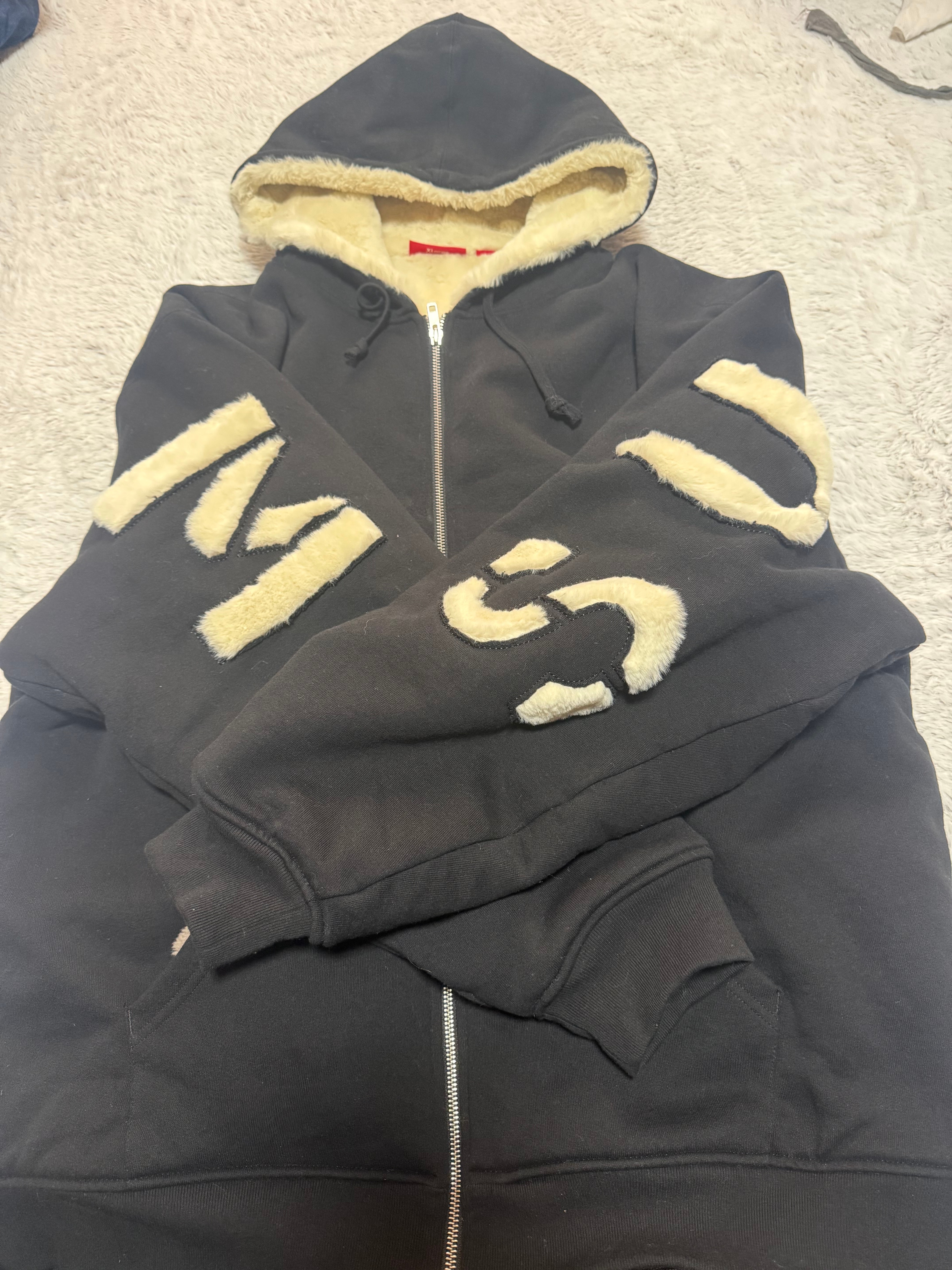 Supreme Faux Fur Lined Zip Up Hooded Sweatshirt "Black"