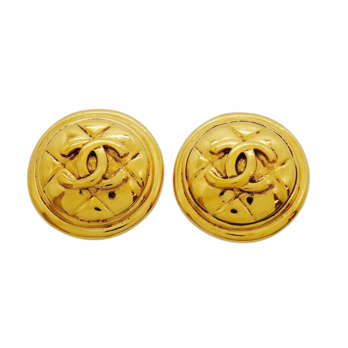 【6jhb0655】シャネル イヤリング ヴィンテージ ココマーク マトラッセ 丸型 サークル GPメッキ ゴールド【中古】レディース