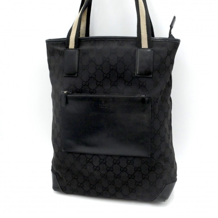 GUCCI(グッチ)GGキャンバス トートバッグ ショルダーバッグ ブラック GG柄 キャンバス レザー メンズ レディース 019・0401【中古】