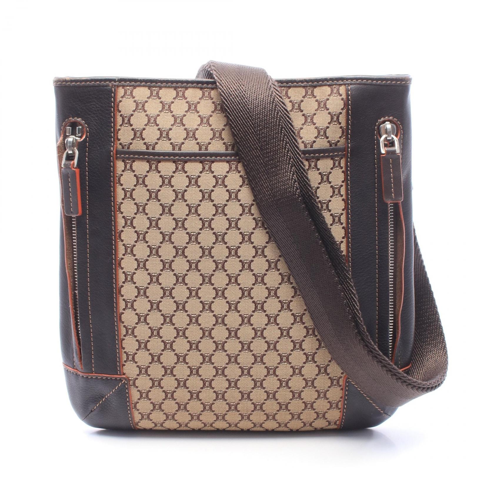 セリーヌ CELINE マカダム ショルダーバッグ バッグ キャンバス レザー レディース ブラウン系 【中古】