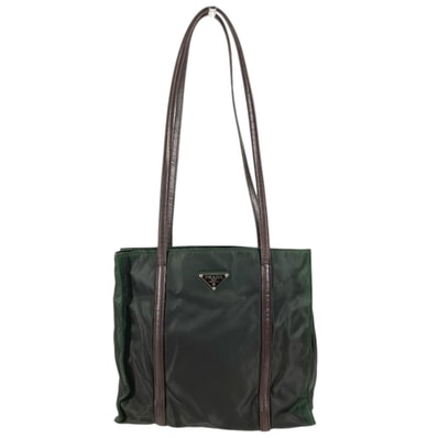 プラダ PRADA トライアングルロゴ 三角ロゴ プレート ハンドバッグ トートバッグ ショルダーバッグ ナイロン カーキ