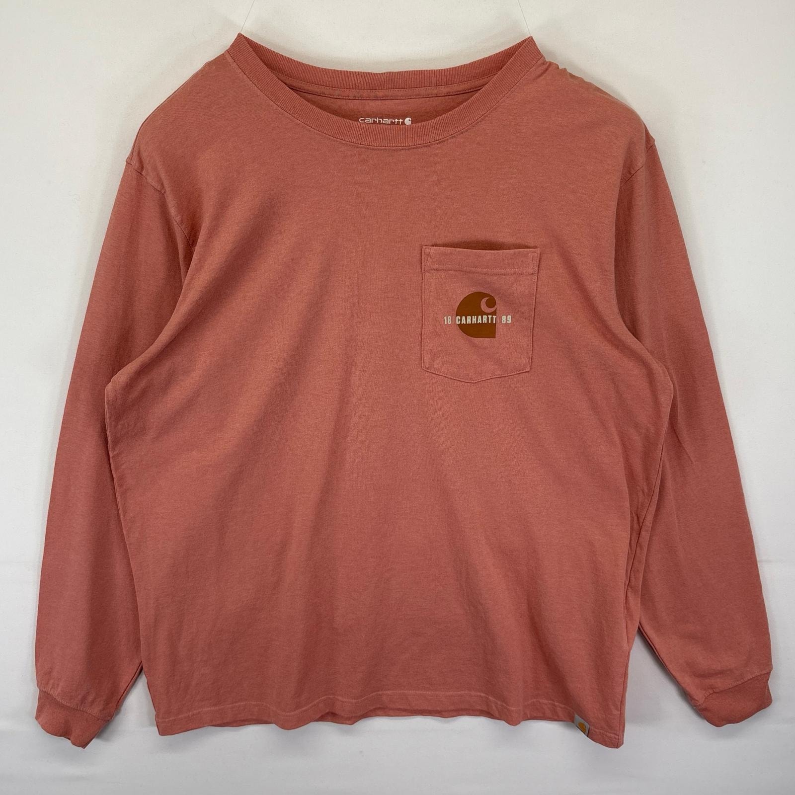 古着 カーハート Carhartt 長袖Tシャツ ロンT ワンポイントロゴ ポケット 大きいサイズ クルーネック バックプリント XL  ピンク メンズ