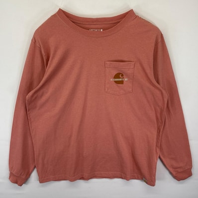 古着 カーハート Carhartt 長袖Tシャツ ロンT ワンポイントロゴ ポケット 大きいサイズ クルーネック バックプリント XL ピンク メンズ