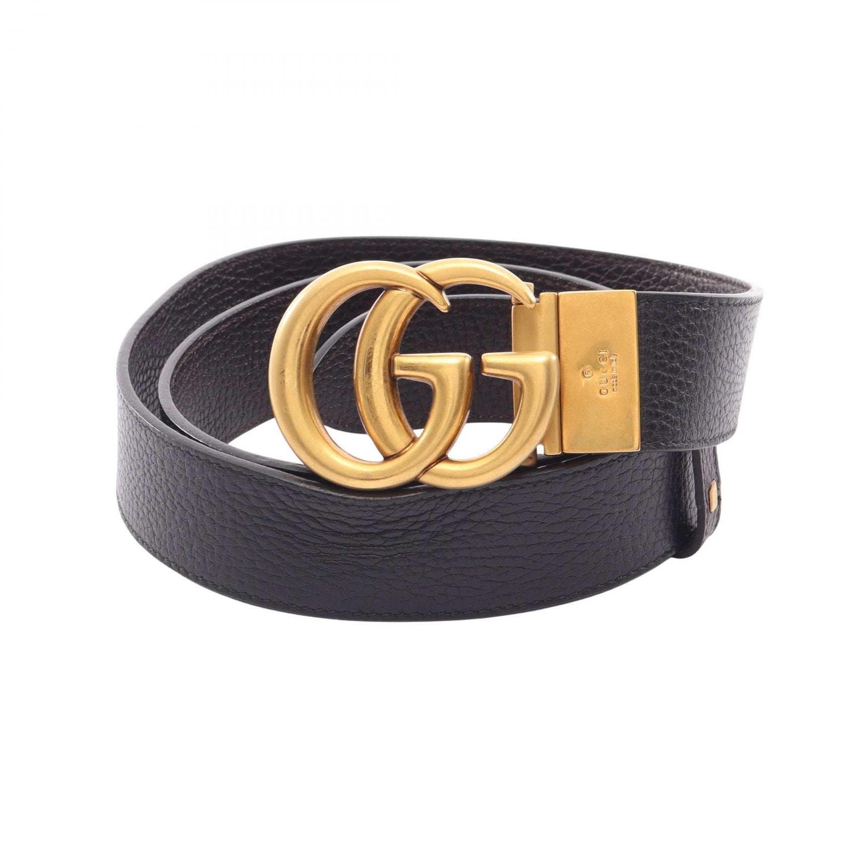 グッチ GUCCI GGマーモント リバーシブル ベルト 衣料品 レザー GP メンズ ブラック系 / ブラウン系 474350 【中古】