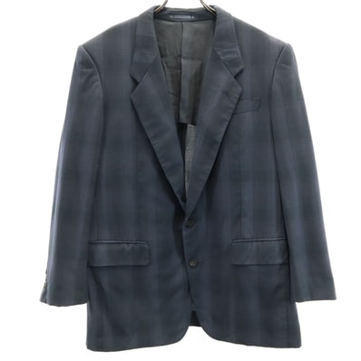LANVIN ランバン 90s ウールブレンド オールド チェック柄 テーラードジャケット R50-46 グレー