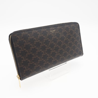 美品 CELINE セリーヌ トリオンフキャンバス ラージ ジップウォレット 10B552BQ3 長財布 ブラウン ベージュ コーティングキャンバス レザー レディース