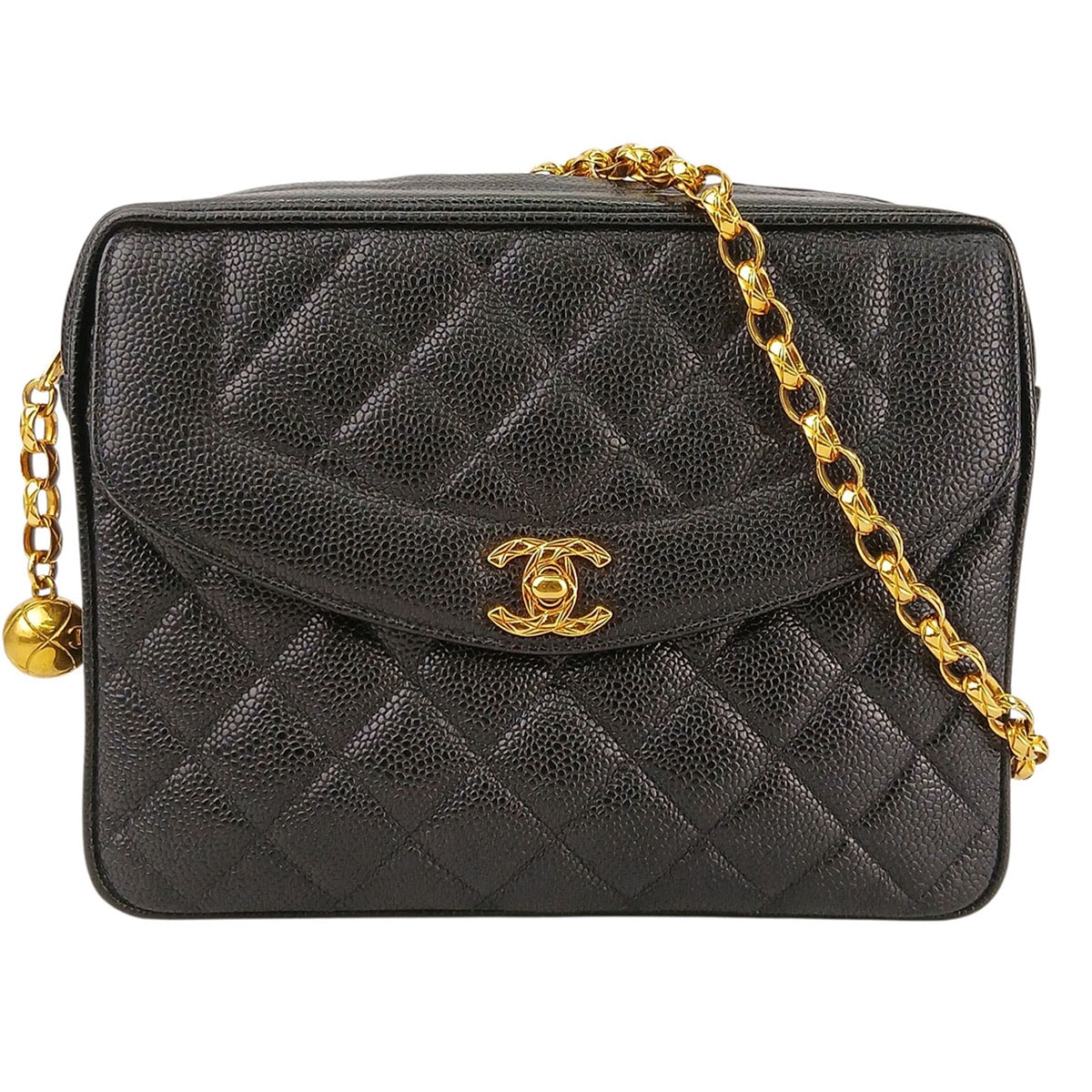 CHANEL シャネル マトラッセ 23 チェーンショルダーバッグ ビジューチェーン ショルダーバッグ キャビアスキン ブラック  レディース【中古】