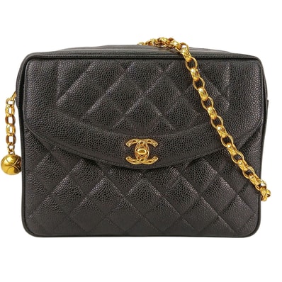 CHANEL シャネル マトラッセ 23 チェーンショルダーバッグ ビジューチェーン ショルダーバッグ キャビアスキン ブラック レディース【中古】