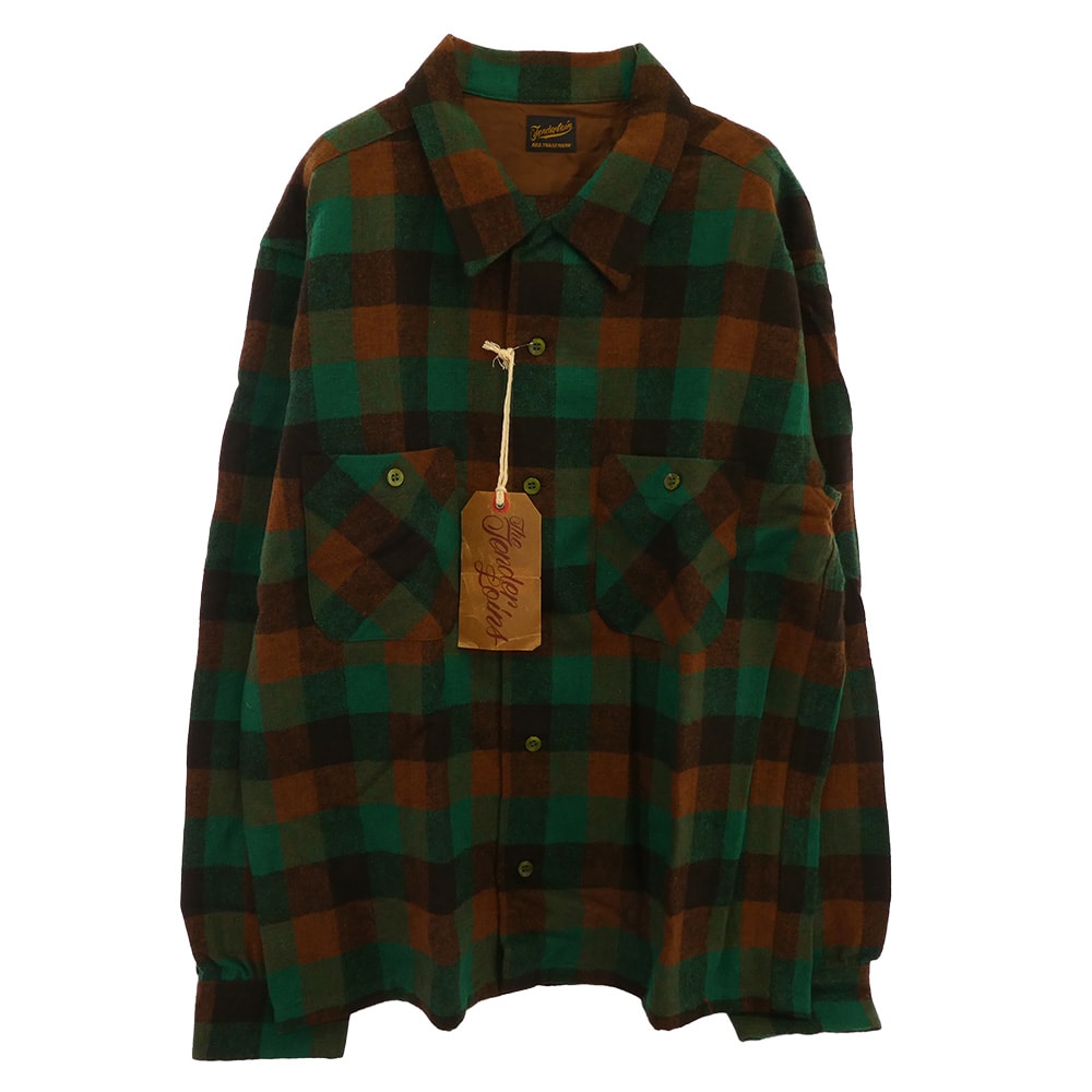 TENDERLOIN テンダーロイン 長袖シャツ T-WOOL SHT P ブロックチェック ウール 長袖 オープンカラーシャツ グリーン グリーン系 M【中古】