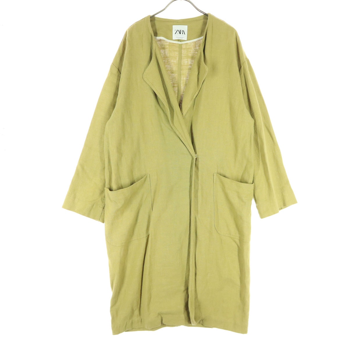 ZARA ザラ 長袖 リネン混 ノーカラーコート XS ベージュ系