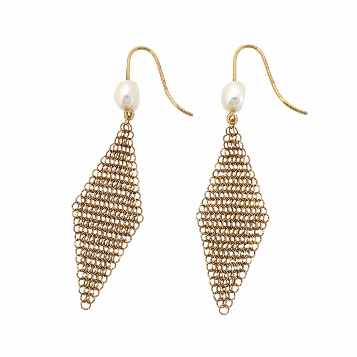 【6jcb0800】ティファニー ピアス メッシュ K18YG イエローゴールド パール【中古】レディース