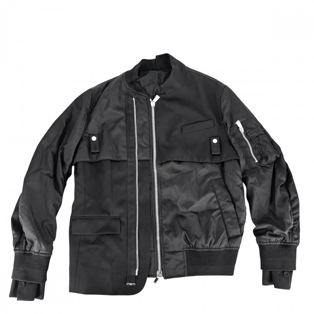 Dior ディオール ブルゾン サカイコラボ ハイブリッド ボンバージャケット アウター MA-1 sacai 44 ブラック 黒 シルバー金具 ナイロン    キュプラ メンズ【中古品】