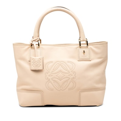 ロエベ アナグラム フスタ トートバッグ ハンドバッグ ベージュ レザー レディース LOEWE 【中古】