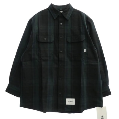 WTAPS ダブルタップス 長袖シャツ 212TQDT-SHM05 DECK LS COTTON FLANNEL TEXTILE デッキ フランネル 長袖 シャツ グリーン系 01【美品】【中古】