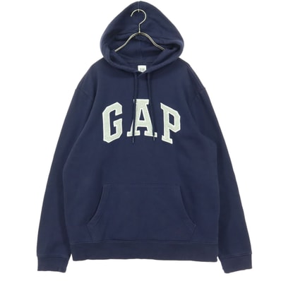 美品 GAP ギャップ 裏起毛 ロゴマーク 長袖 スウェットパーカー M ネイビー