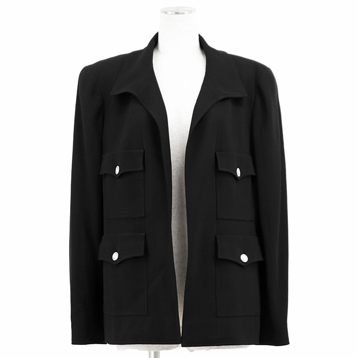 【極美品】CHANEL BOUTIQUE シャネル ブティック ヴィンテージ ジャケット サイズ 44 レディース 97P P07262 ロゴ ボタン オープンフロント ウール100% アウター フランス製 カール・ラガーフェルド期