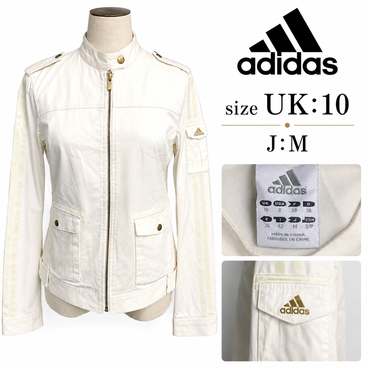adidas/アディダス★ミリタリー/スタンドカラージャケット【レディースM/白/white】アウター/ブルゾン/ジャージ/トラックジャケット/Jumper◆BJ160-d