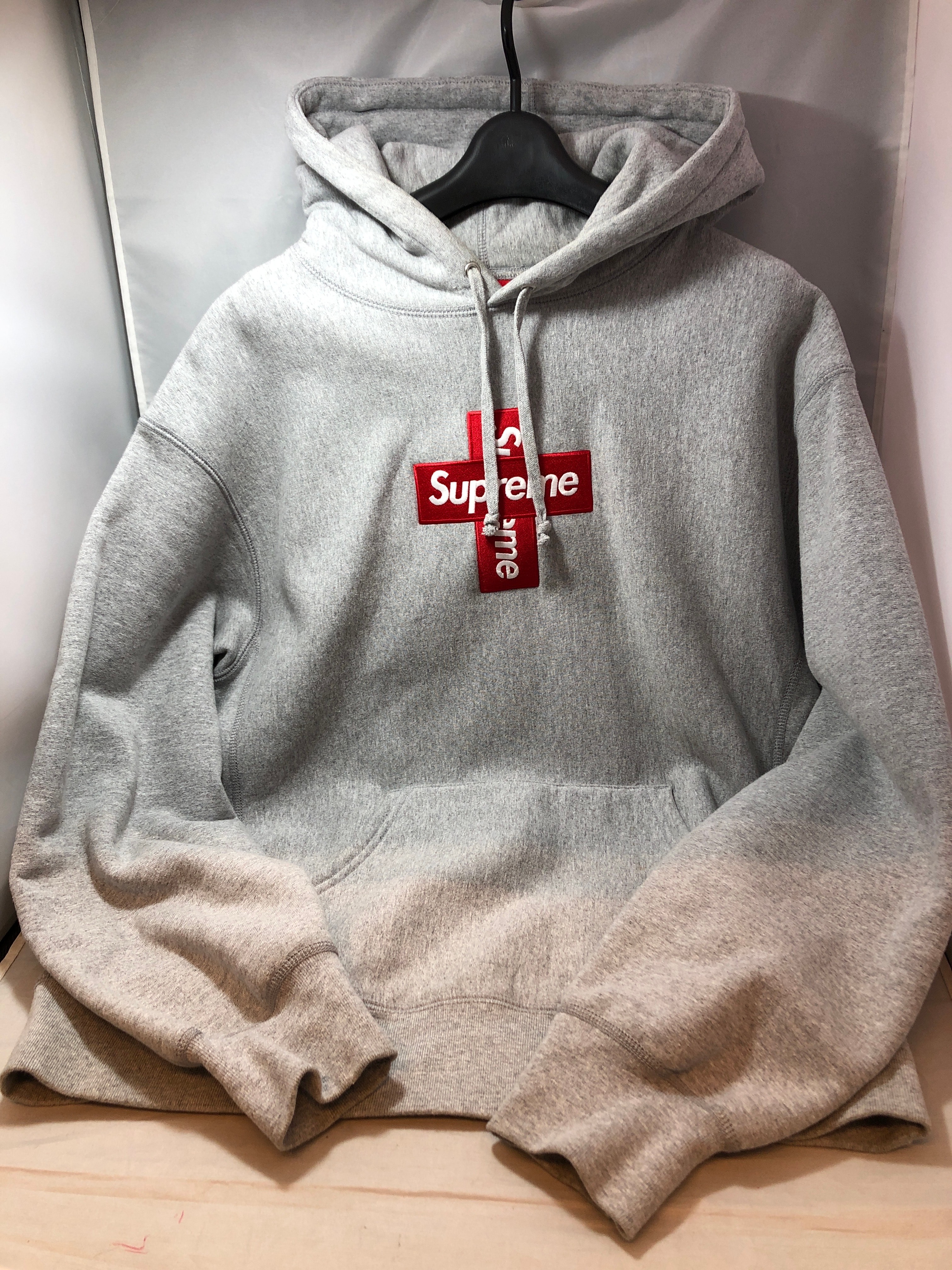 Supreme Cross Box Logo Hooded Sweatshirt "Grey"
