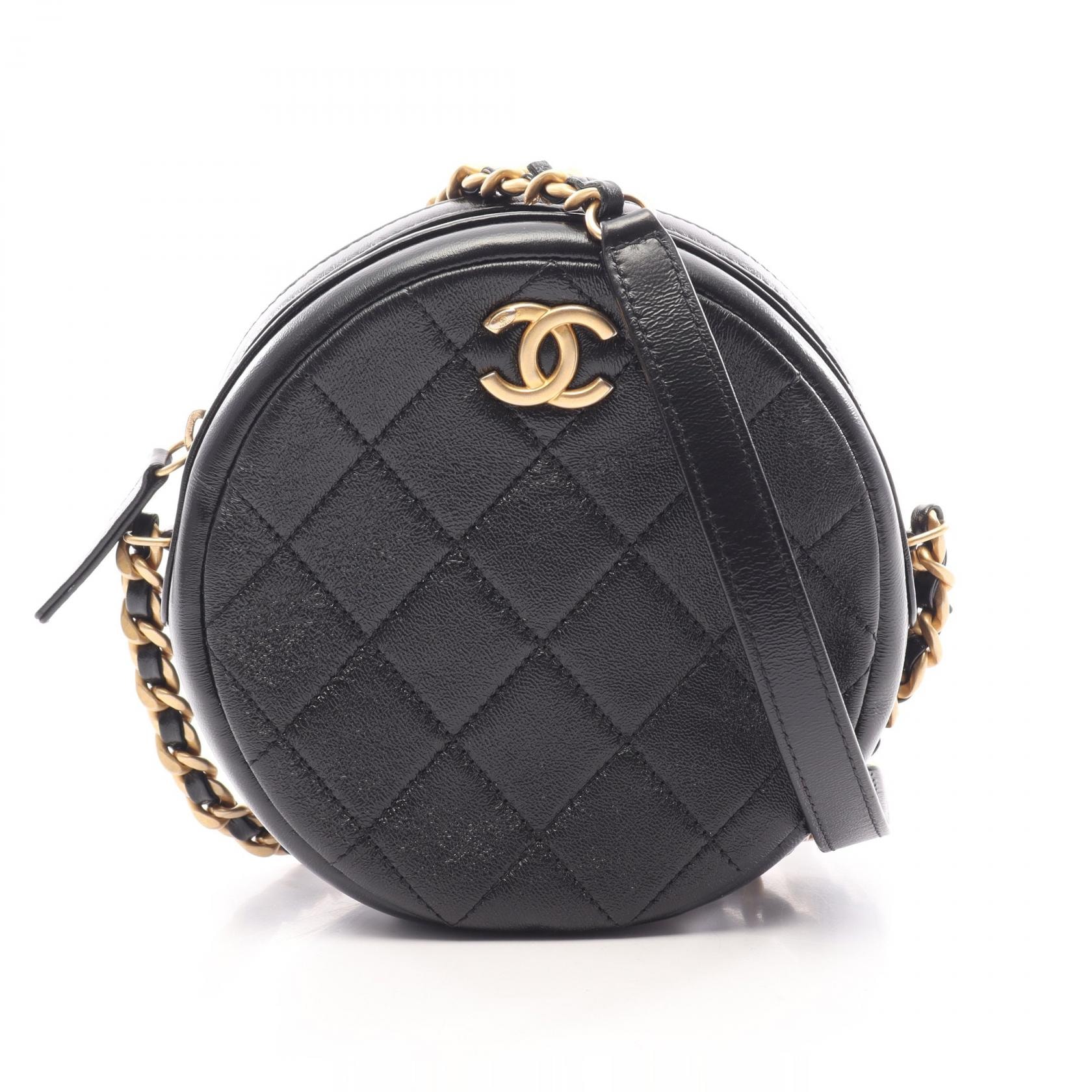シャネル CHANEL マトラッセ ラウンド ミニ ショルダーバッグ バッグ レザー レディース ブラック系 【中古】
