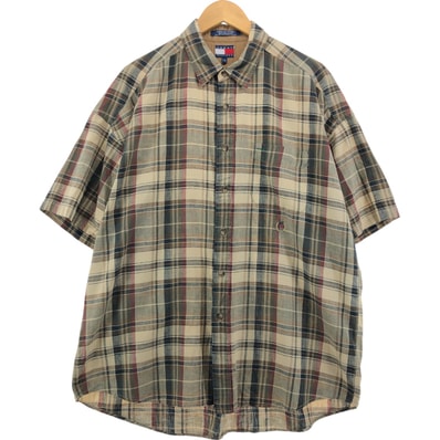 古着 90年代~ トミーヒルフィガー TOMMY HILFIGER チェック柄 半袖 リネン×コットンシャツ メンズL相当 ヴィンテージ/eaa552943
