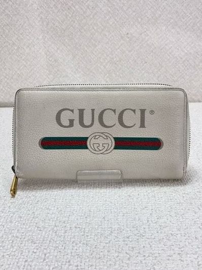 GUCCI Vintage Logo Print Zip Around Wallet "White"