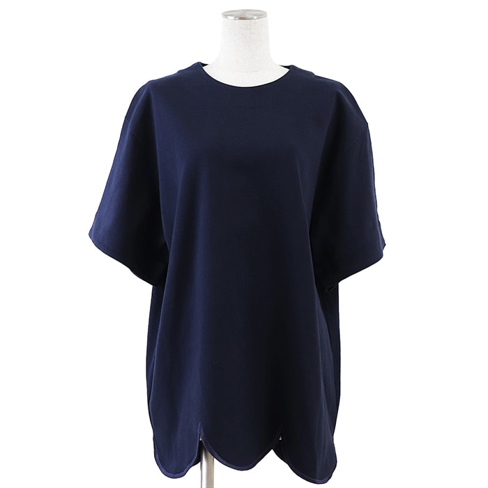 SALE【美品】JIL SANDER ジルサンダー カットソー サイズ M メンズ 2022年製 ロゴ ボタン クルーネック ショートスリーブ 半袖 スカラップボトム コットン100% Tシャツ トップス タグ付属 ネイビー 紺 イタリア製