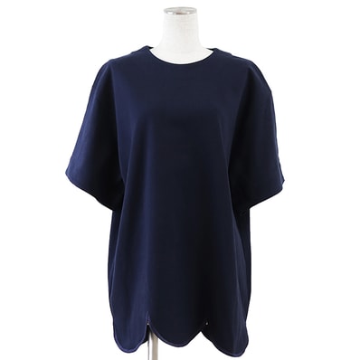 SALE【美品】JIL SANDER ジルサンダー カットソー サイズ M メンズ 2022年製 ロゴ ボタン クルーネック ショートスリーブ 半袖 スカラップボトム コットン100% Tシャツ トップス タグ付属 ネイビー 紺 イタリア製