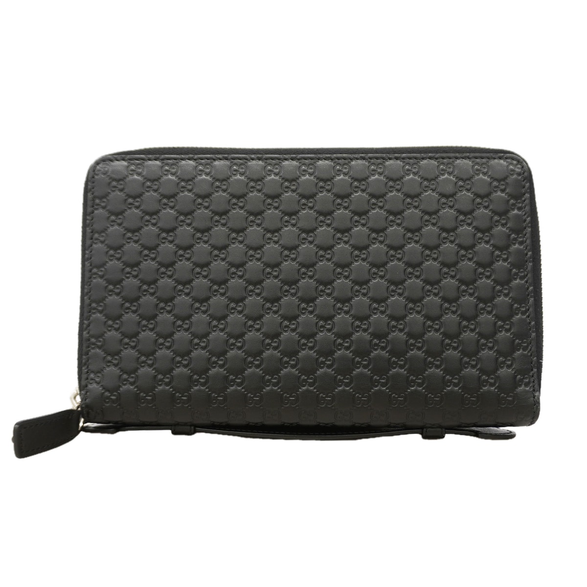 【6id4873】グッチ 長財布 マイクログッチシマ 449246 レザー ブラック シルバー金具【中古】メンズ