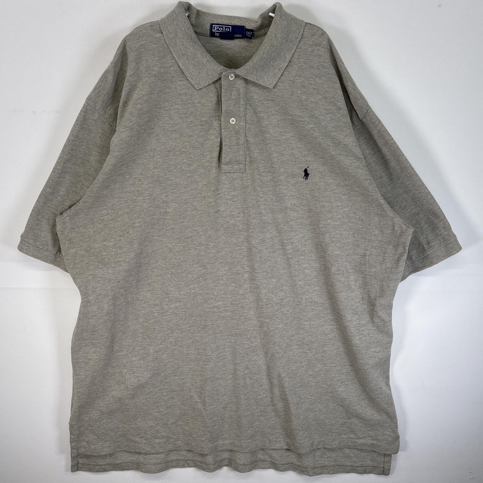 古着 90's/90年代 ポロバイラルフローレン Polo by Ralph Lauren 半袖 ポロシャツ ロゴ 刺繍 大きいサイズ 2ボタン 2XL TALL  グレー 無地 メンズ