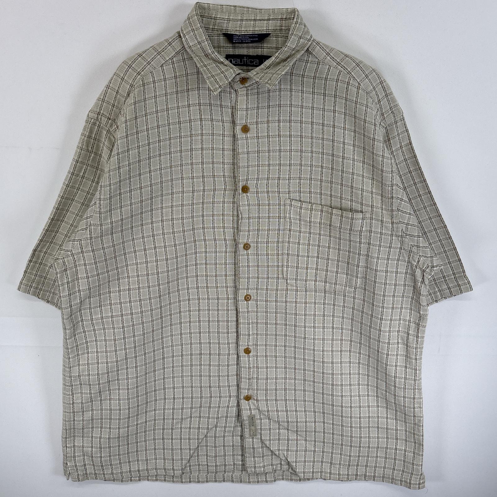 古着 90's/90年代 ノーティカ NAUTICA 半袖シャツ 胸ポケ 小文字タグ L  ベージュ チェック メンズ