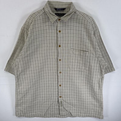 古着 90's/90年代 ノーティカ NAUTICA 半袖シャツ 胸ポケ 小文字タグ L ベージュ チェック メンズ