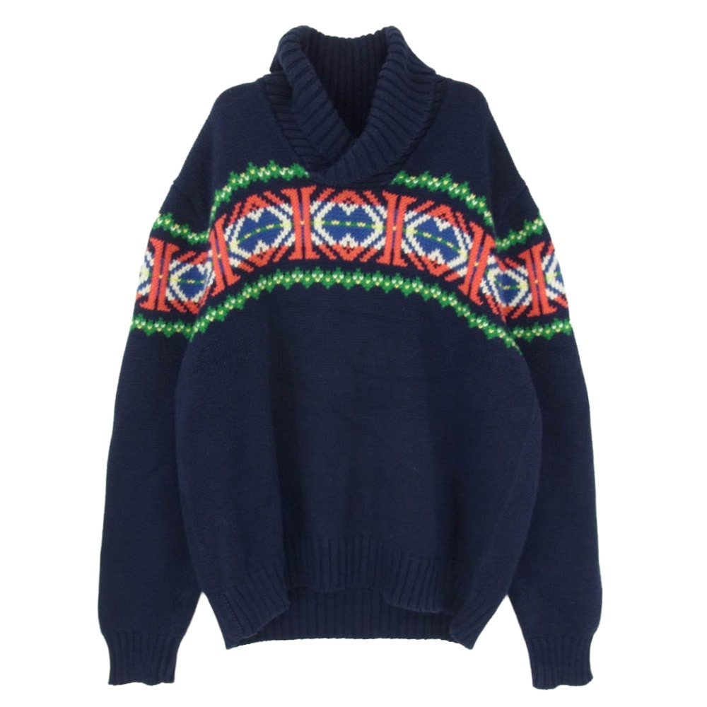 POLO RALPH LAUREN ポロ・ラルフローレン 0187240SPL 90s 00s フェアアイル柄 ショールカラー コットン セーター ニット ネイビー系 L【中古】