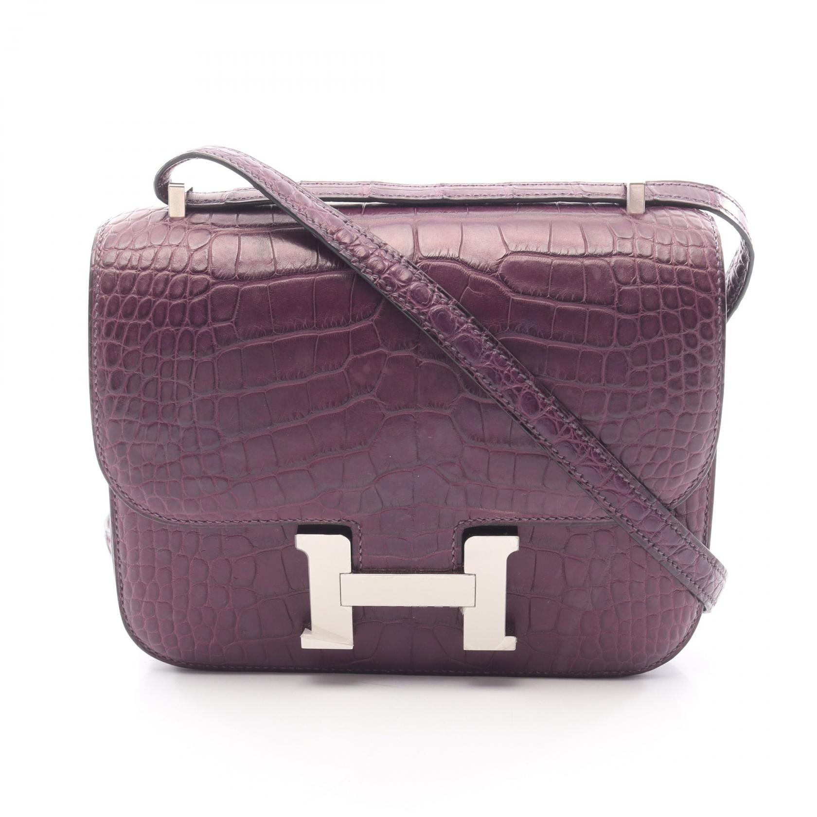 エルメス HERMES コンスタンス3 ミニ カシス ショルダーバッグ バッグ アリゲーターマット アリゲーターマット Z刻印(2021年製造) レディース パープル系 【中古】