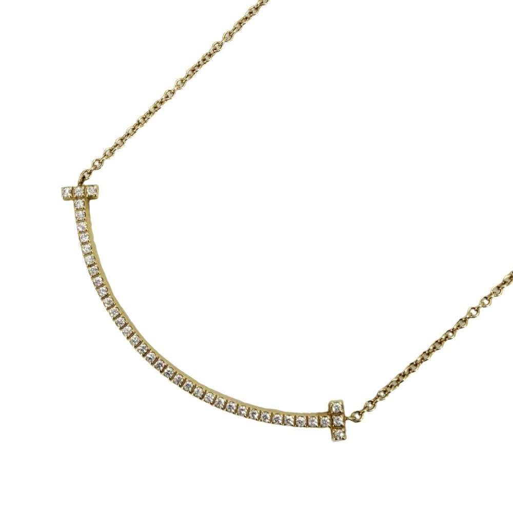 TIFFANY&Co. ティファニー ネックレス Tスマイル スモール ペンダント ジュエリー アクセサリー アジャスター付き 18金YG Au750 K18イエローゴールド    ダイヤモンド レディース 約2.2g【中古品】