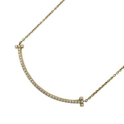 TIFFANY&Co. ティファニー ネックレス Tスマイル スモール ペンダント ジュエリー アクセサリー アジャスター付き 18金YG Au750 K18イエローゴールド ダイヤモンド レディース 約2.2g【中古品】