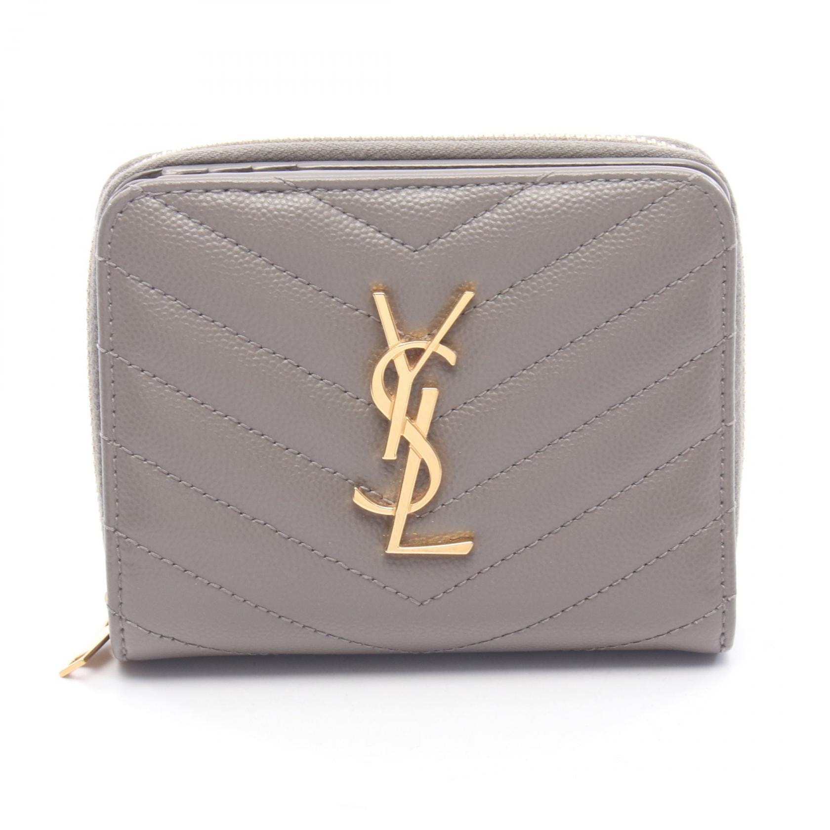 サンローランパリ SAINT LAURENT PARIS モノグラム 二つ折り財布 財布 レザー レディース グレー系 668288 【中古】
