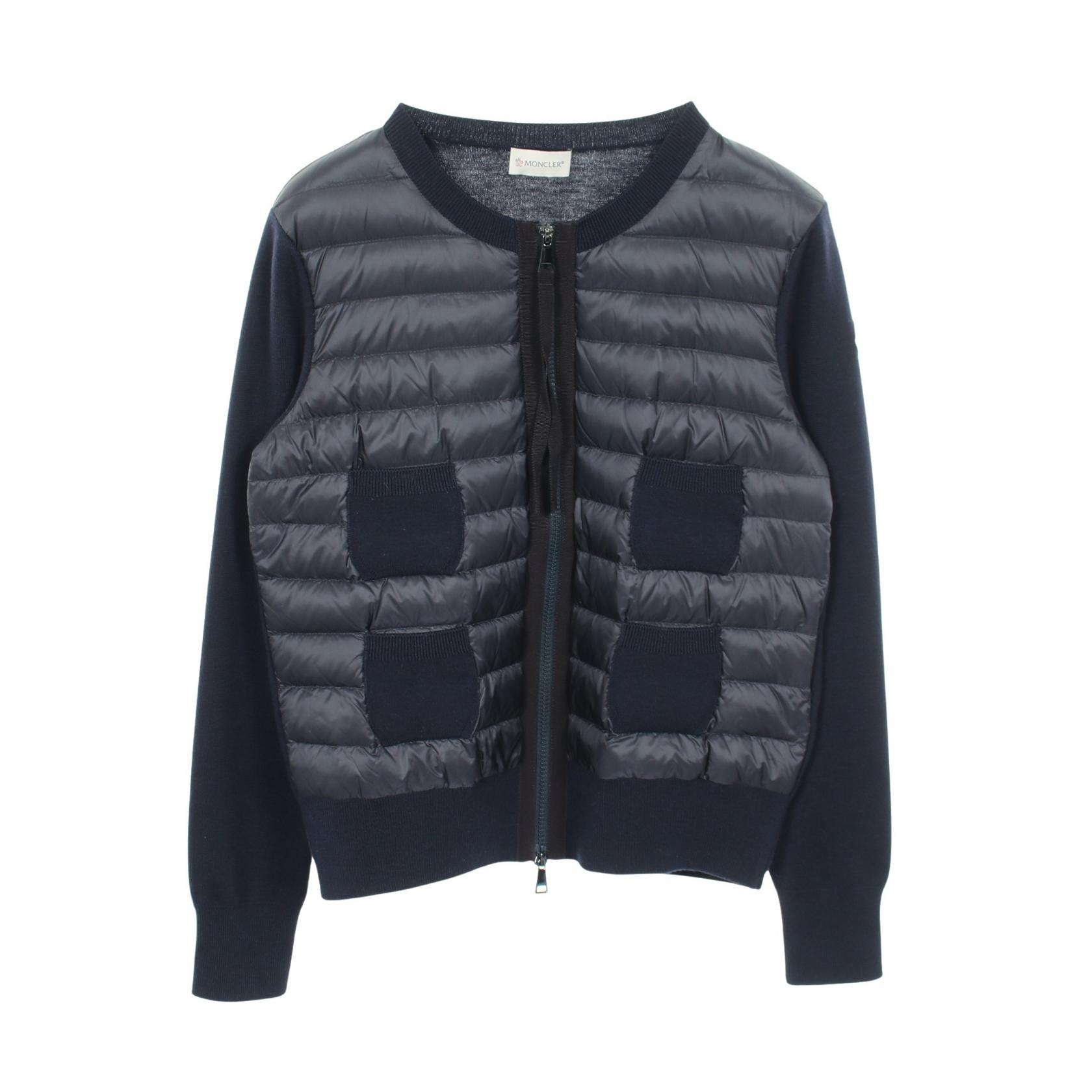 モンクレール MONCLER カーディガン 切替 ダウンジャケット 衣料品 アウター ナイロン ウール レディース ネイビー系 【中古】