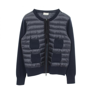 モンクレール MONCLER カーディガン 切替 ダウンジャケット 衣料品 アウター ナイロン ウール レディース ネイビー系 【中古】