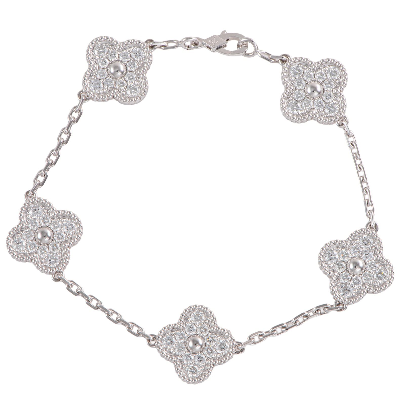 Van Cleef & Arpels ヴァンクリーフ&アーペル ヴィンテージ アルハンブラ ブレスレット 5モチーフ VCARA41500 K18WG ダイヤモンド シルバー【中古】