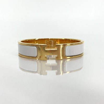 HERMES(エルメス) クリックH 回転式クラスプ ブレスレット ホワイト×ゴールド