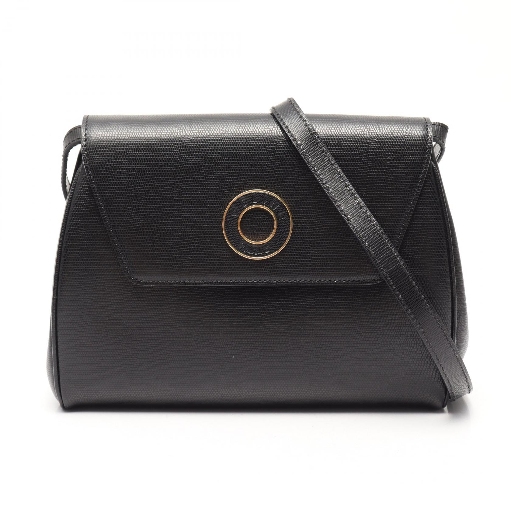 セリーヌ CELINE サークルロゴ ショルダーバッグ バッグ レザー レディース ブラック系 【中古】