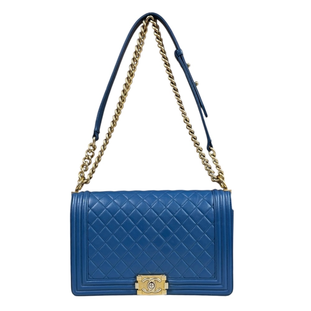 シャネル ボーイシャネル28 ショルダーバッグ レザー ブルー レディース CHANEL  中古